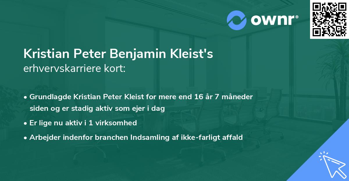 Kristian Peter Benjamin Kleist's erhvervskarriere kort