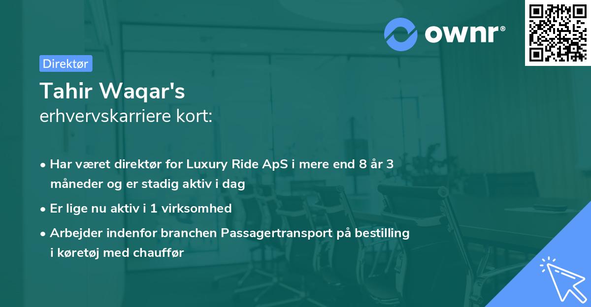 Tahir Waqar's erhvervskarriere kort