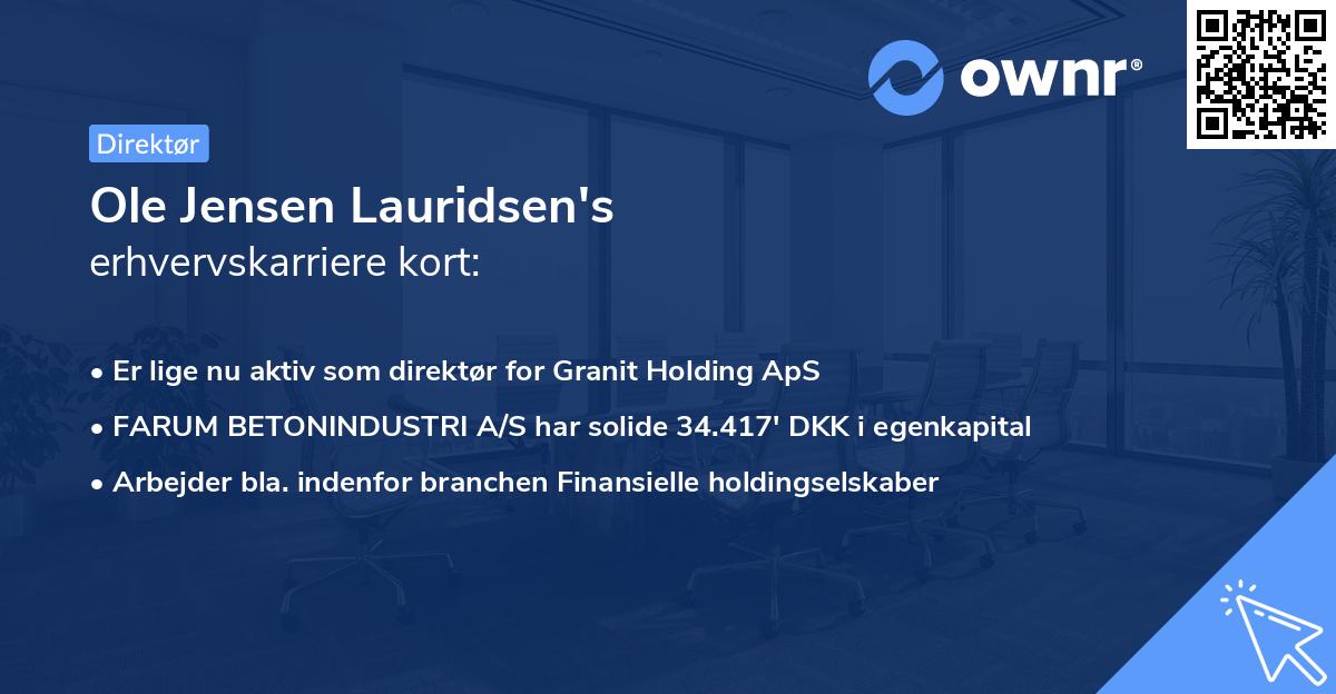 Ole Jensen Lauridsen's erhvervskarriere kort
