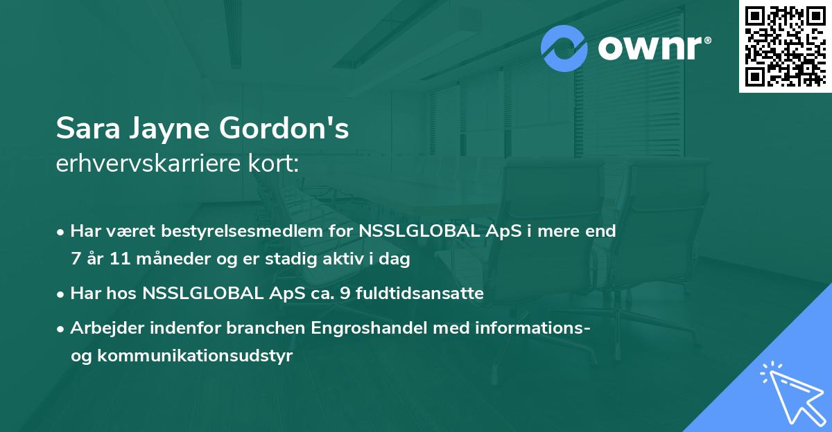 Sara Jayne Gordon's erhvervskarriere kort