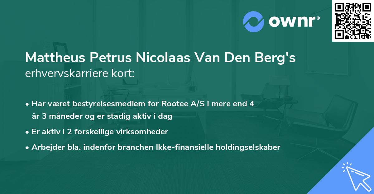 Mattheus Petrus Nicolaas Van Den Berg's erhvervskarriere kort