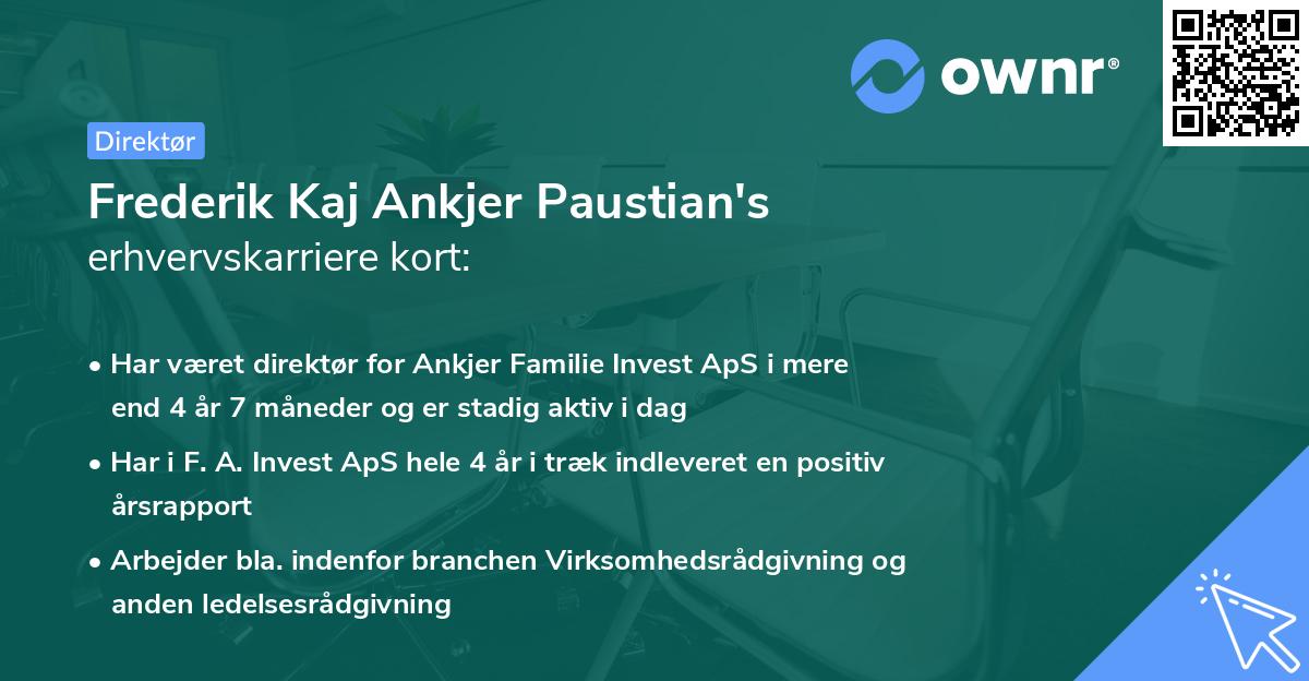 Frederik Kaj Ankjer Paustian's erhvervskarriere kort