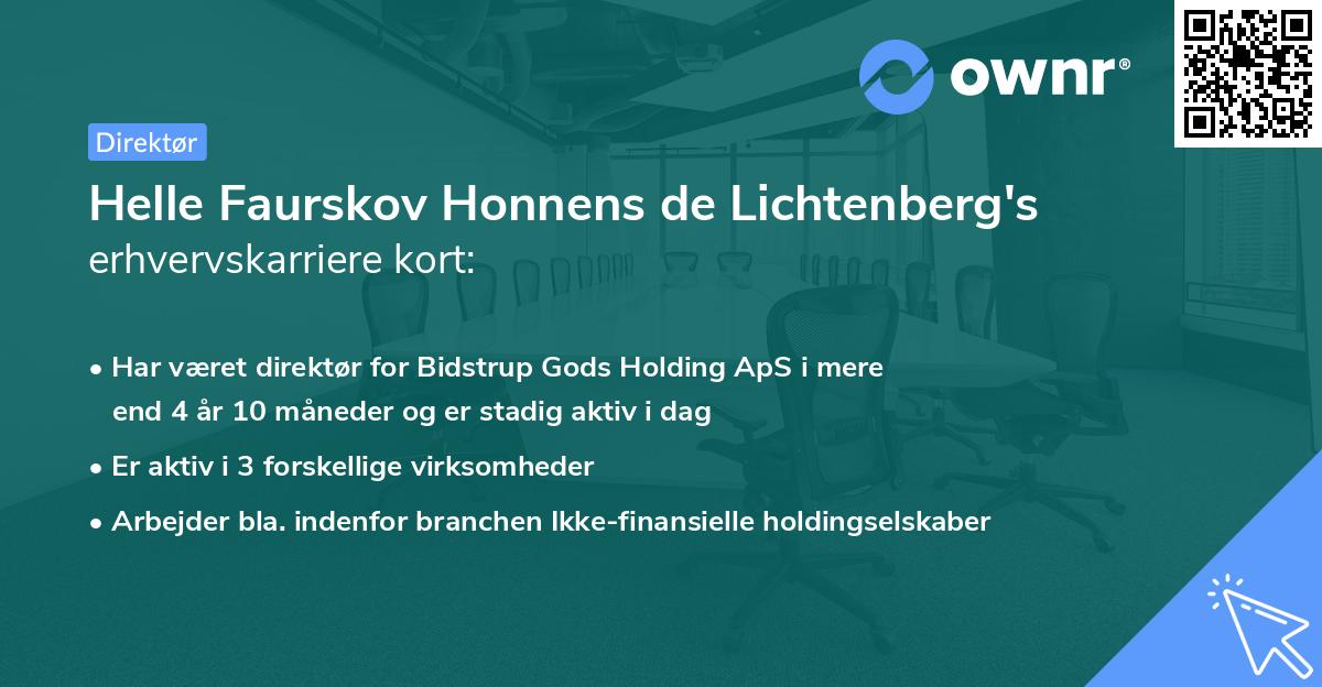 Helle Faurskov Honnens de Lichtenberg's erhvervskarriere kort