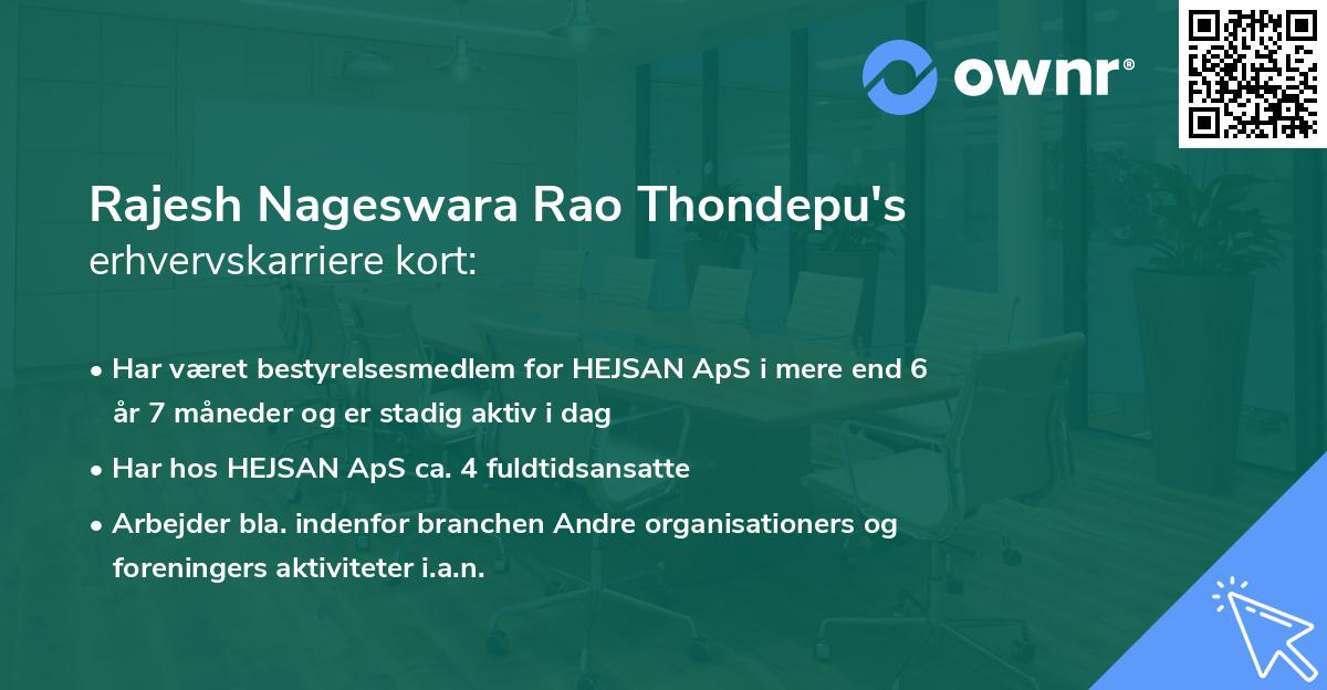 Rajesh Nageswara Rao Thondepu's erhvervskarriere kort