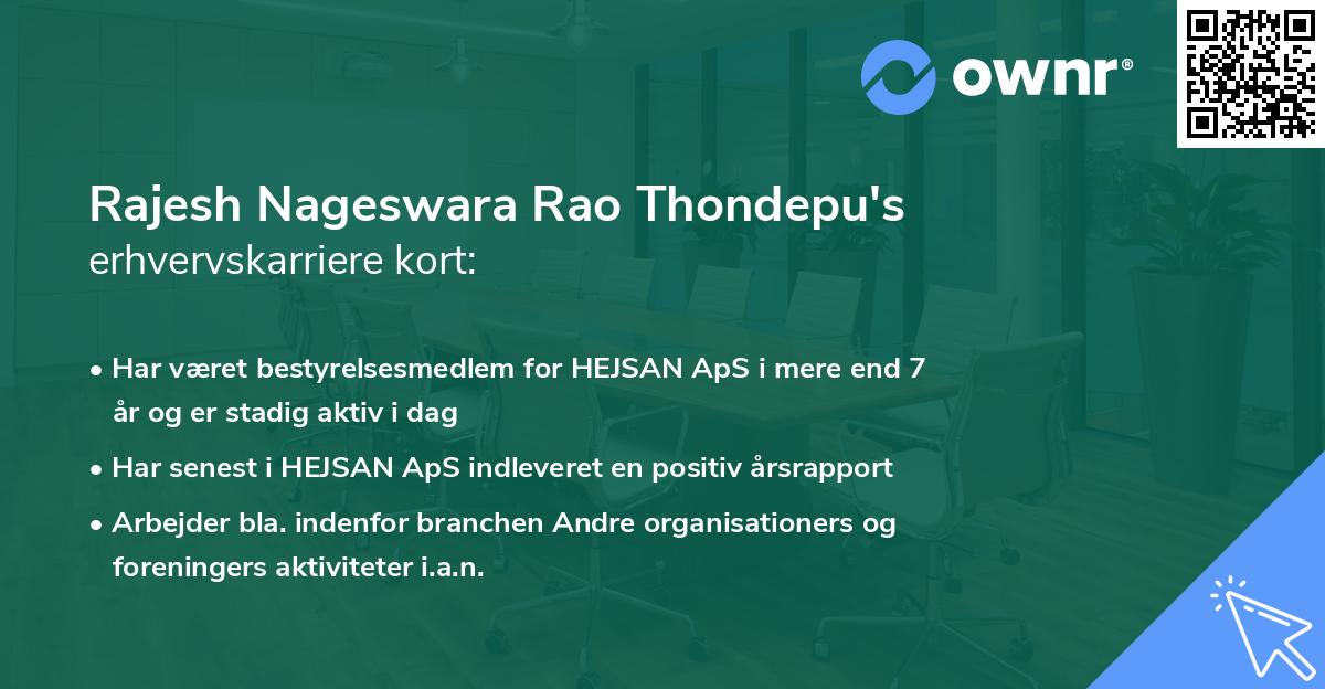 Rajesh Nageswara Rao Thondepu's erhvervskarriere kort