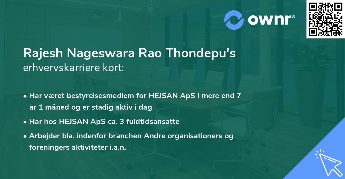 Rajesh Nageswara Rao Thondepu's erhvervskarriere kort