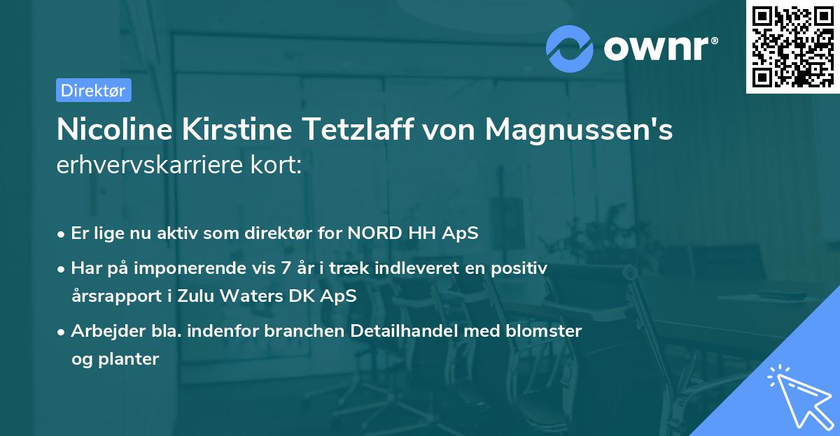 Nicoline Kirstine Tetzlaff von Magnussen's erhvervskarriere kort