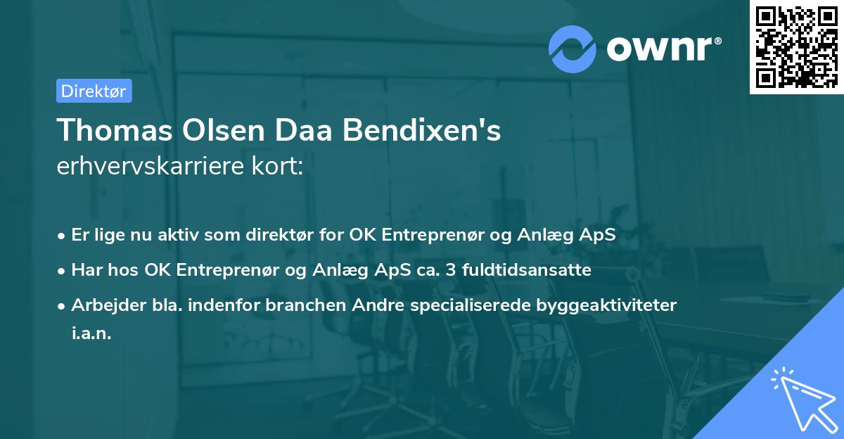 Thomas Olsen Daa Bendixen's erhvervskarriere kort