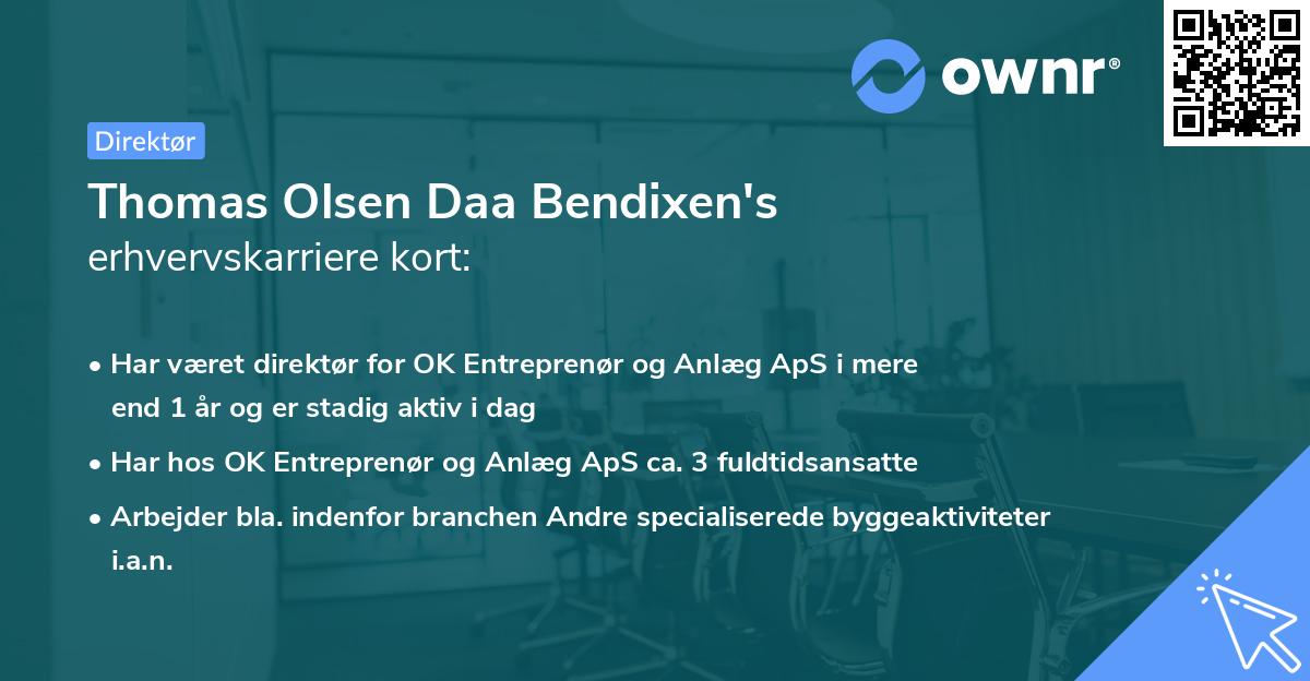 Thomas Olsen Daa Bendixen's erhvervskarriere kort