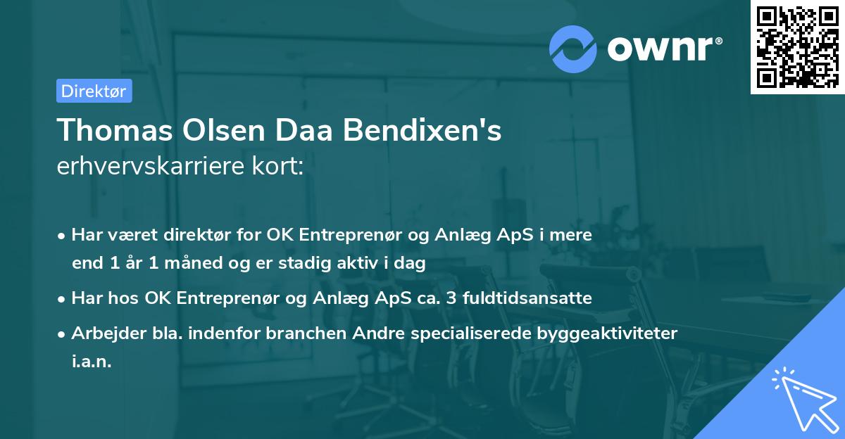 Thomas Olsen Daa Bendixen's erhvervskarriere kort