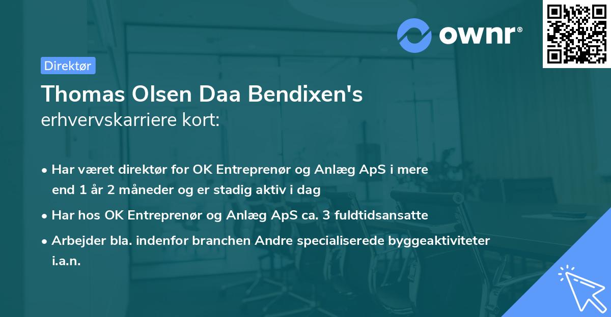 Thomas Olsen Daa Bendixen's erhvervskarriere kort