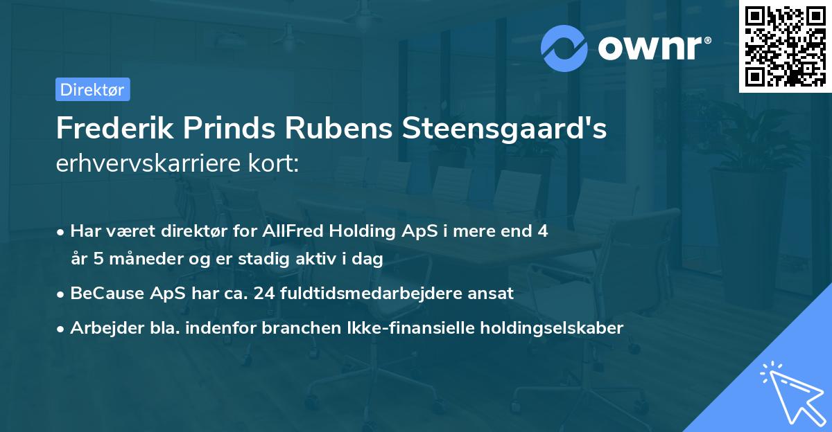 Frederik Prinds Rubens Steensgaard's erhvervskarriere kort