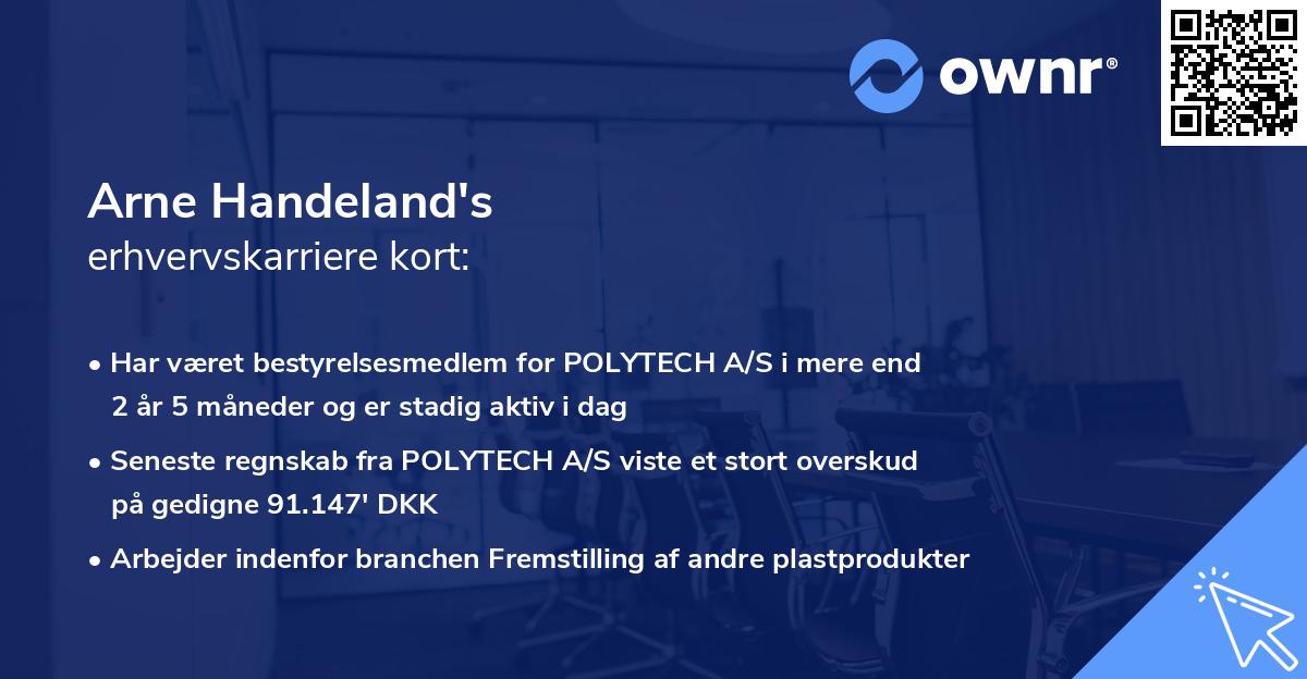Arne Handeland's erhvervskarriere kort