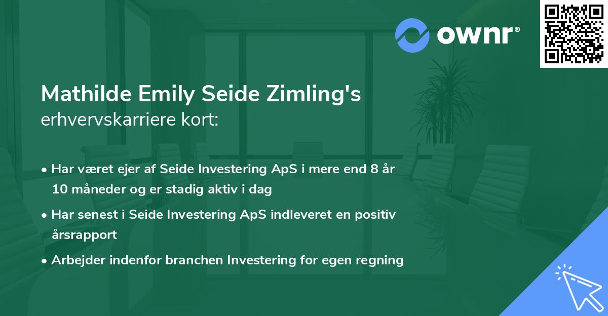 Mathilde Emily Seide Zimling's erhvervskarriere kort