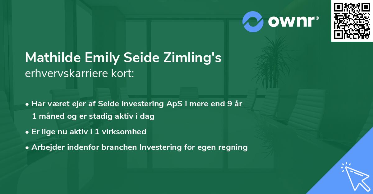 Mathilde Emily Seide Zimling's erhvervskarriere kort
