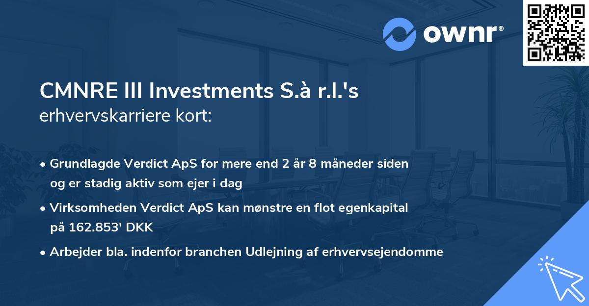 CMNRE III Investments S.à r.l.'s erhvervskarriere kort