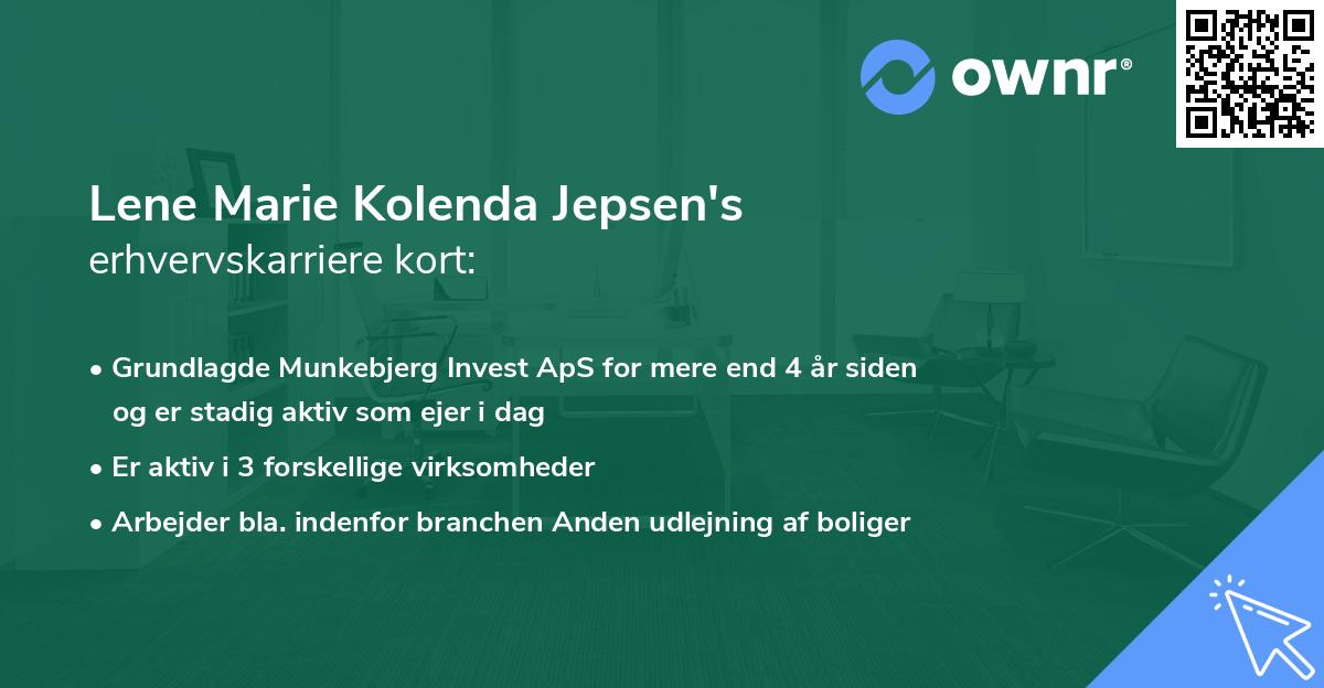 Lene Marie Kolenda Jepsen's erhvervskarriere kort