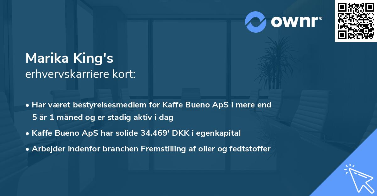 Marika King's erhvervskarriere kort