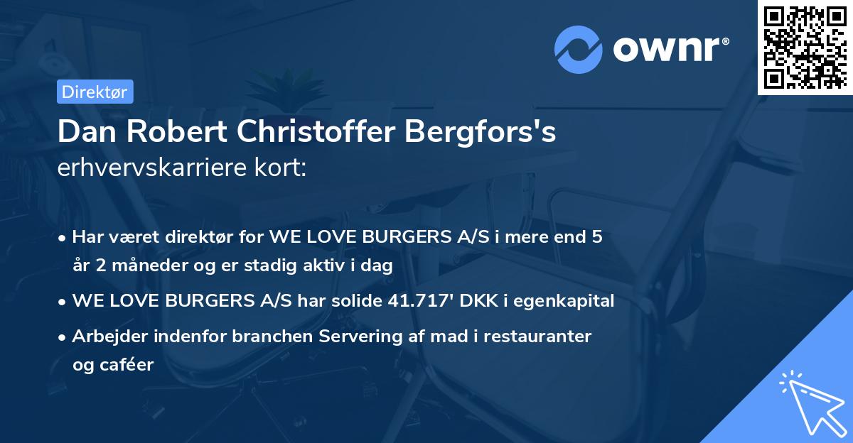 Dan Robert Christoffer Bergfors's erhvervskarriere kort