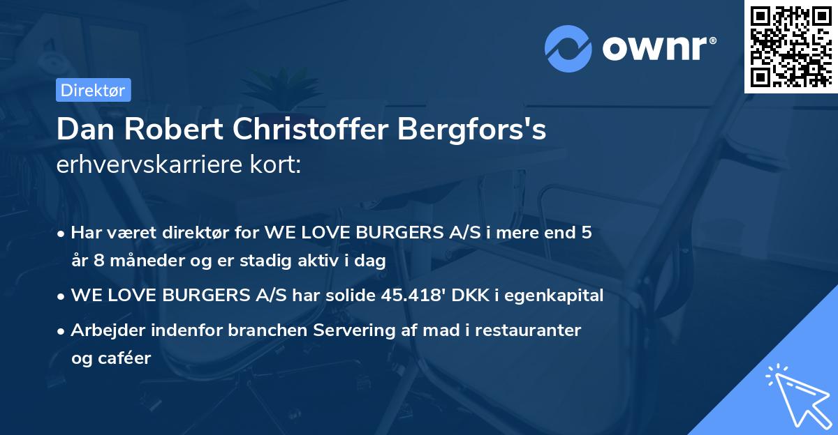 Dan Robert Christoffer Bergfors's erhvervskarriere kort