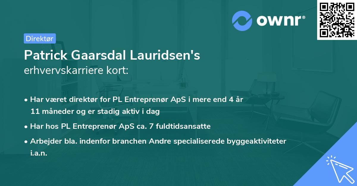 Patrick Gaarsdal Lauridsen's erhvervskarriere kort