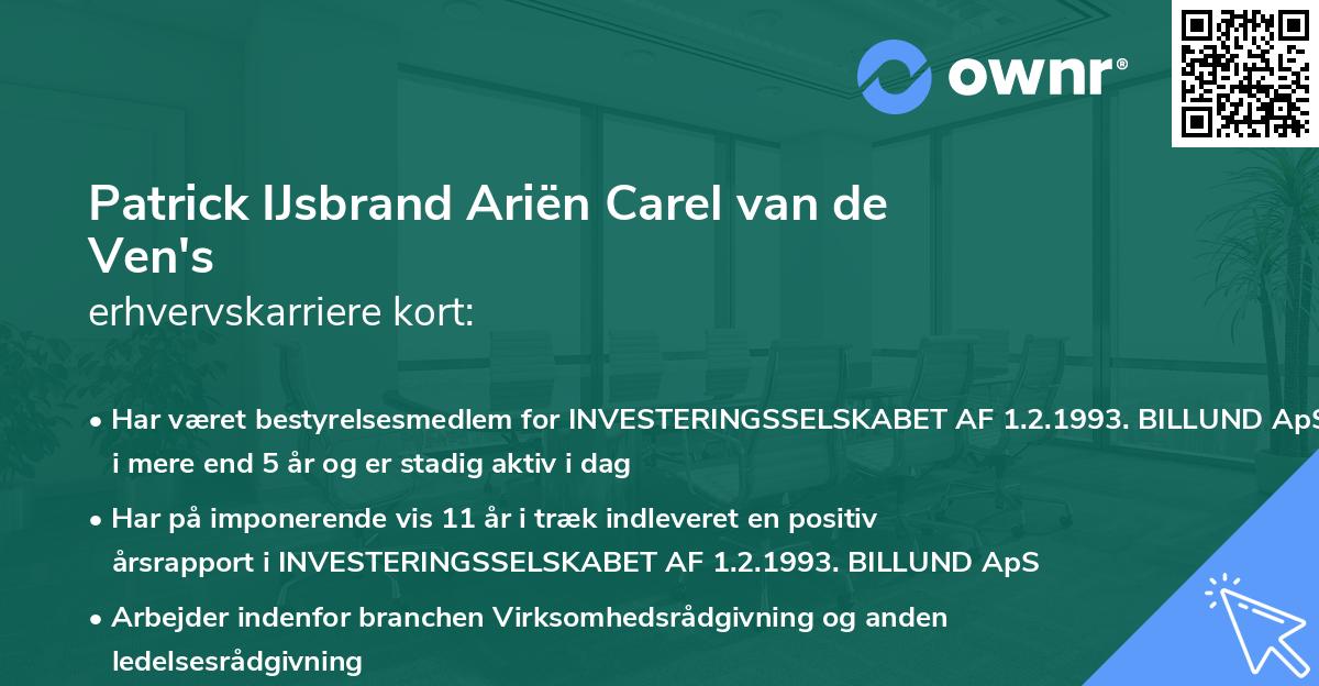 Patrick IJsbrand Ariën Carel van de Ven's erhvervskarriere kort