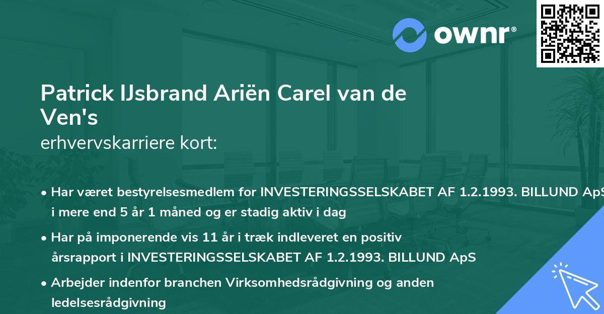 Patrick IJsbrand Ariën Carel van de Ven's erhvervskarriere kort