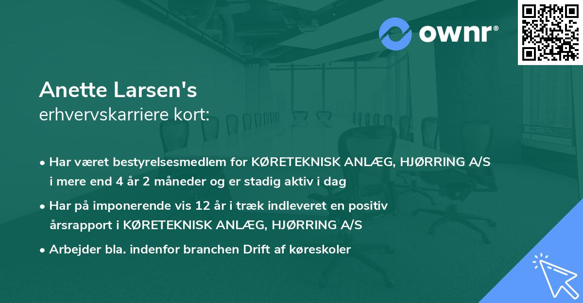 Anette Larsen's erhvervskarriere kort