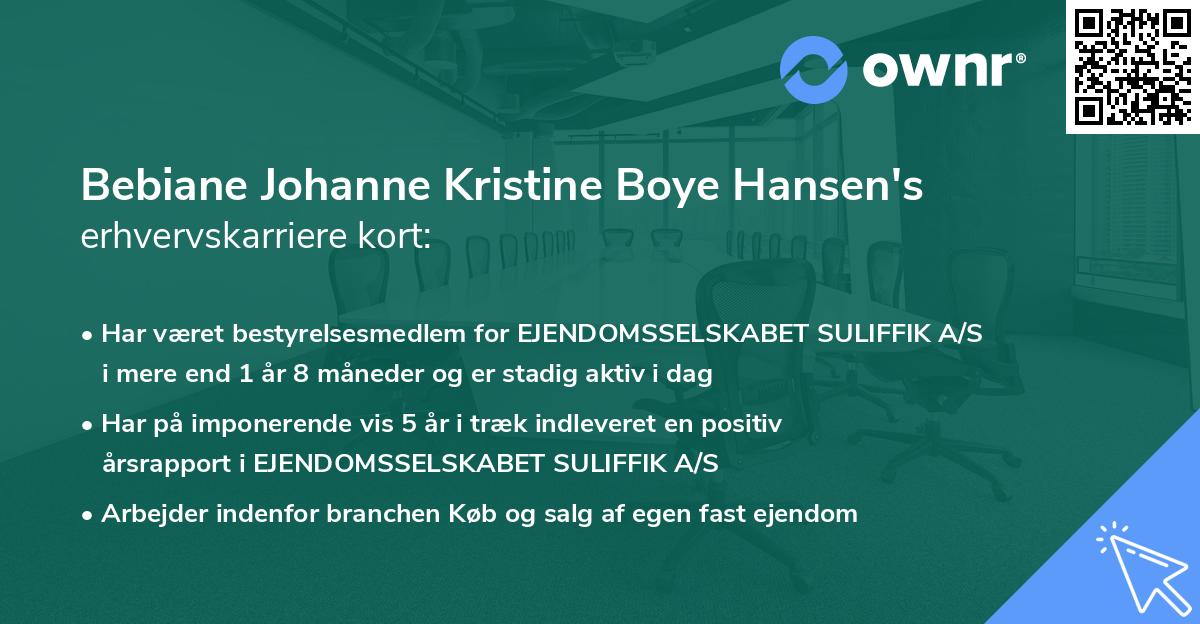 Bebiane Johanne Kristine Boye Hansen's erhvervskarriere kort