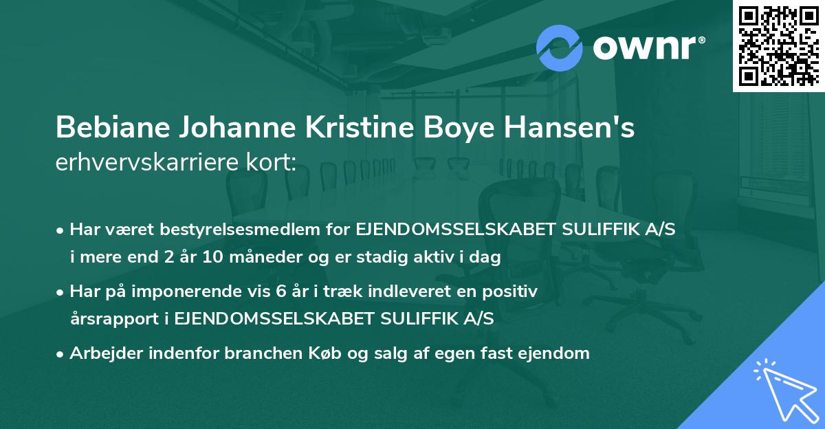 Bebiane Johanne Kristine Boye Hansen's erhvervskarriere kort
