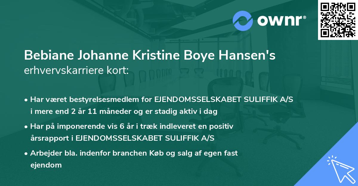 Bebiane Johanne Kristine Boye Hansen's erhvervskarriere kort