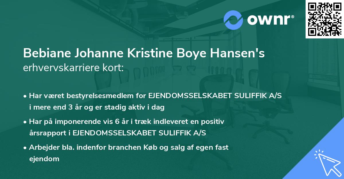 Bebiane Johanne Kristine Boye Hansen's erhvervskarriere kort