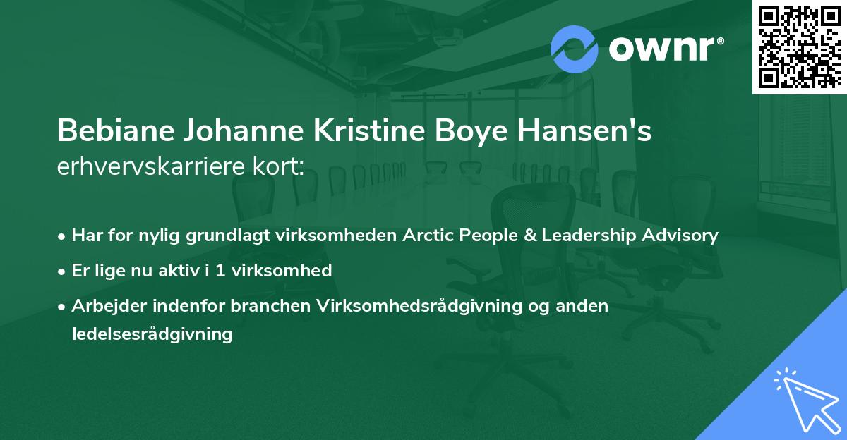 Bebiane Johanne Kristine Boye Hansen's erhvervskarriere kort