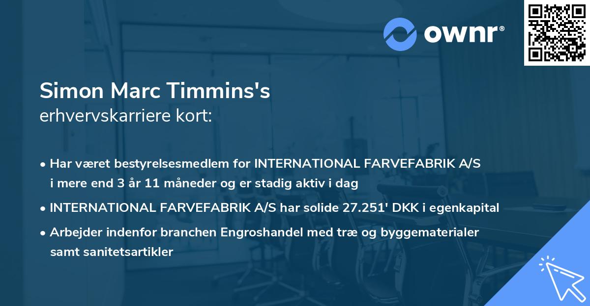 Simon Marc Timmins's erhvervskarriere kort