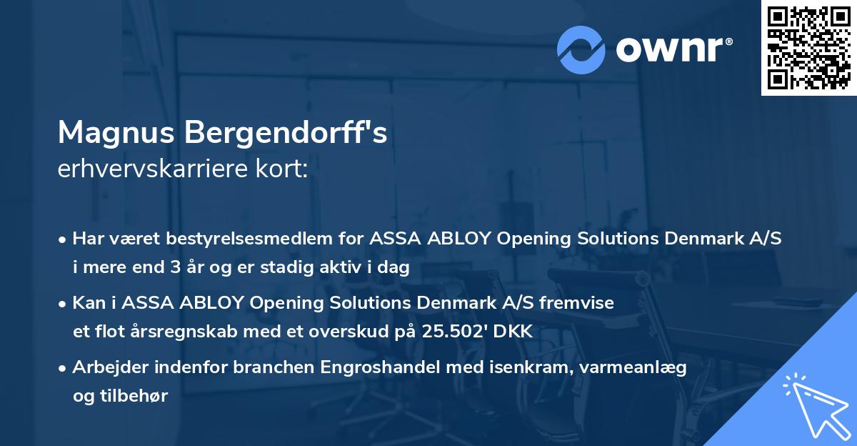 Magnus Bergendorff's erhvervskarriere kort