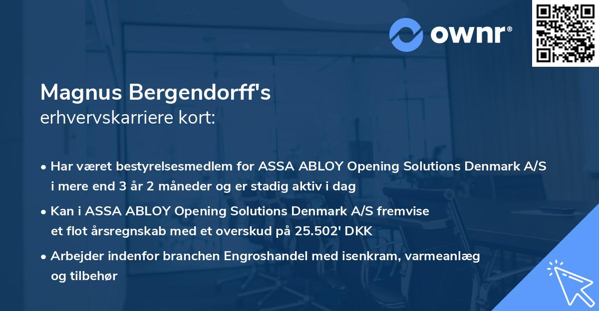 Magnus Bergendorff's erhvervskarriere kort