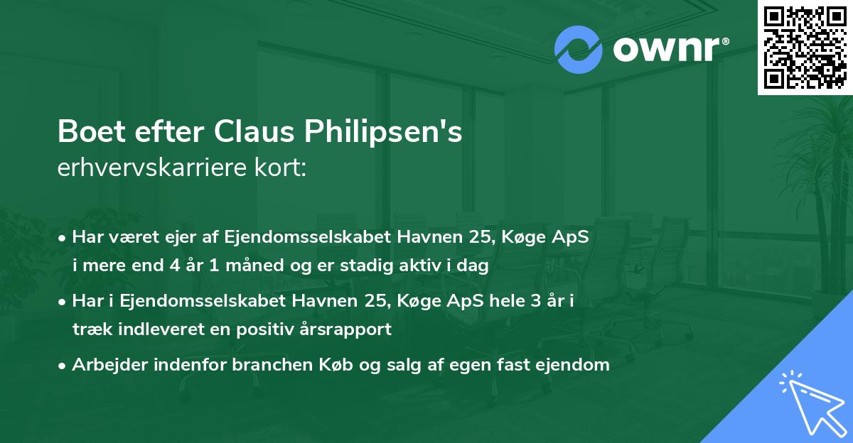 Boet efter Claus Philipsen's erhvervskarriere kort