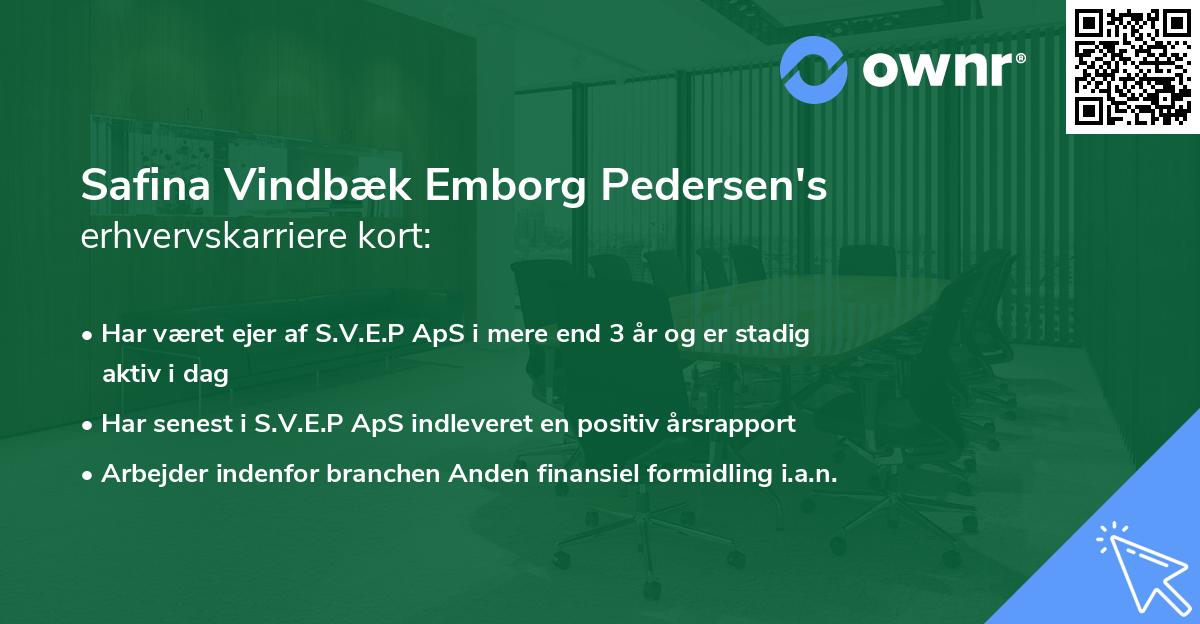 Safina Vindbæk Emborg Pedersen's erhvervskarriere kort