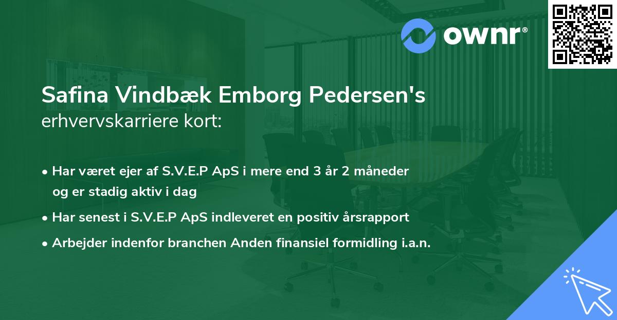 Safina Vindbæk Emborg Pedersen's erhvervskarriere kort