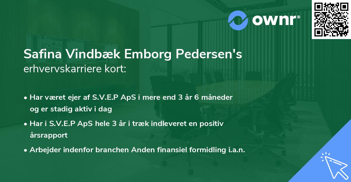 Safina Vindbæk Emborg Pedersen's erhvervskarriere kort
