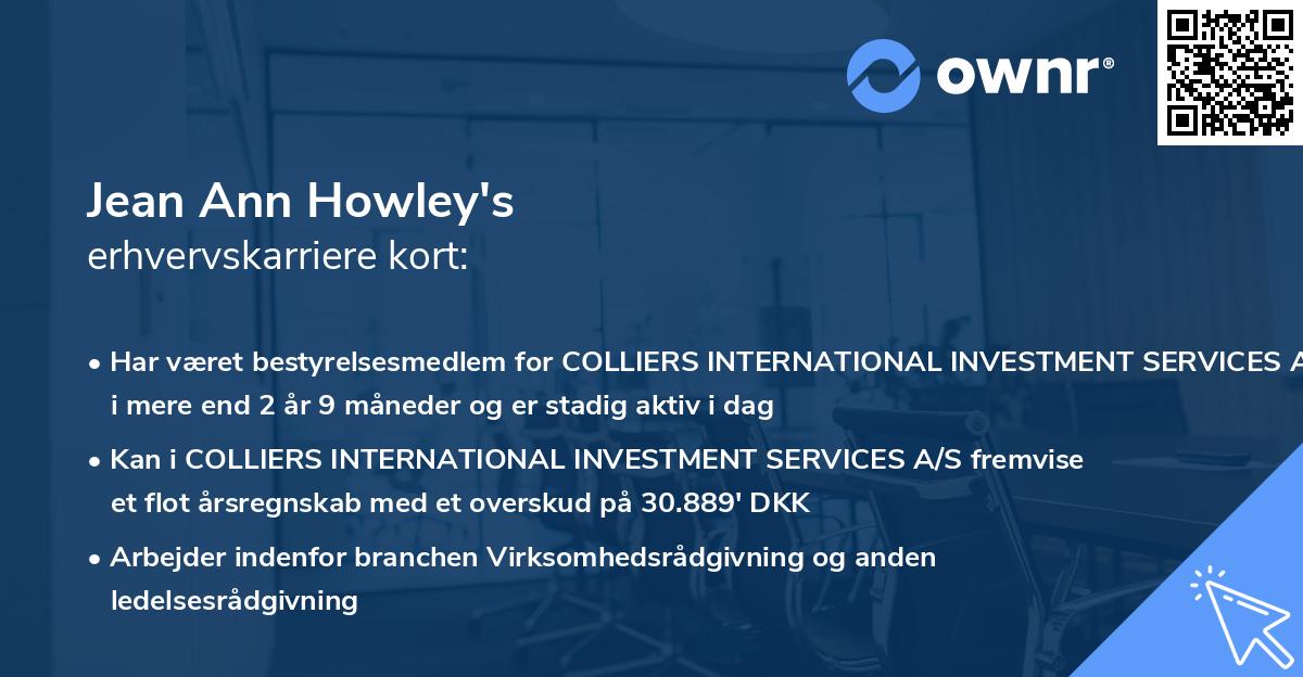 Jean Ann Howley's erhvervskarriere kort