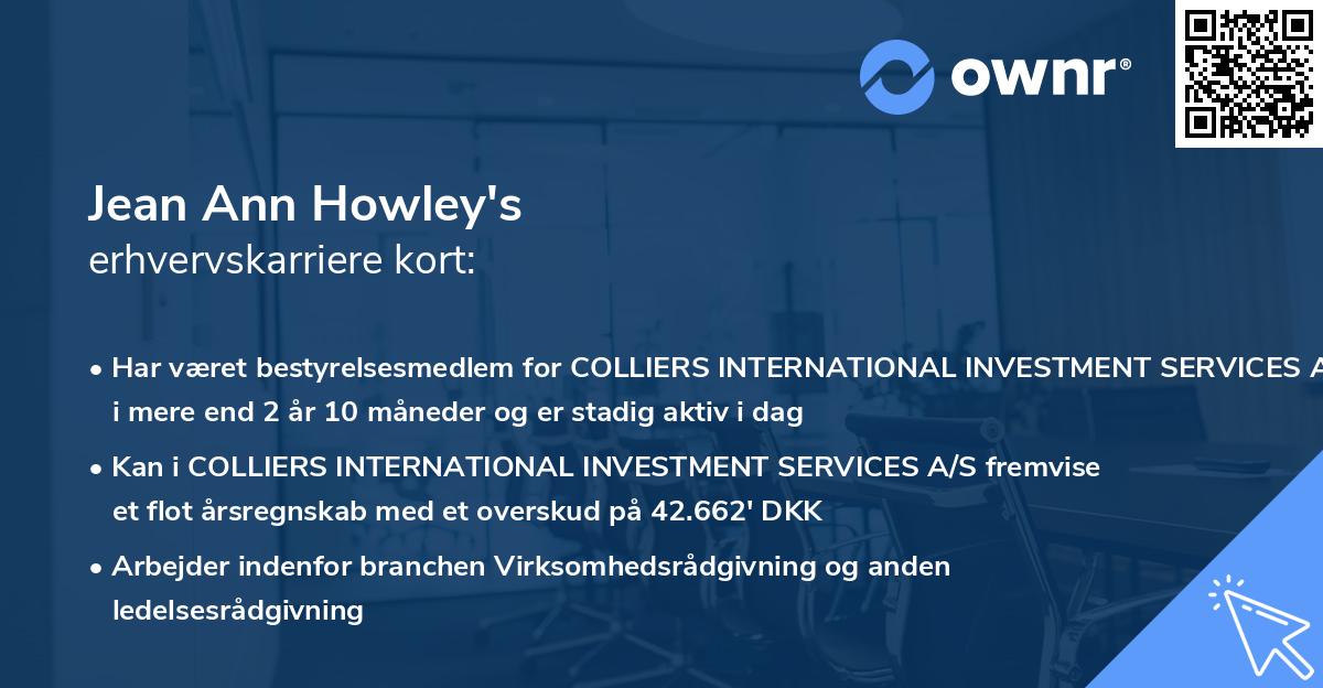 Jean Ann Howley's erhvervskarriere kort