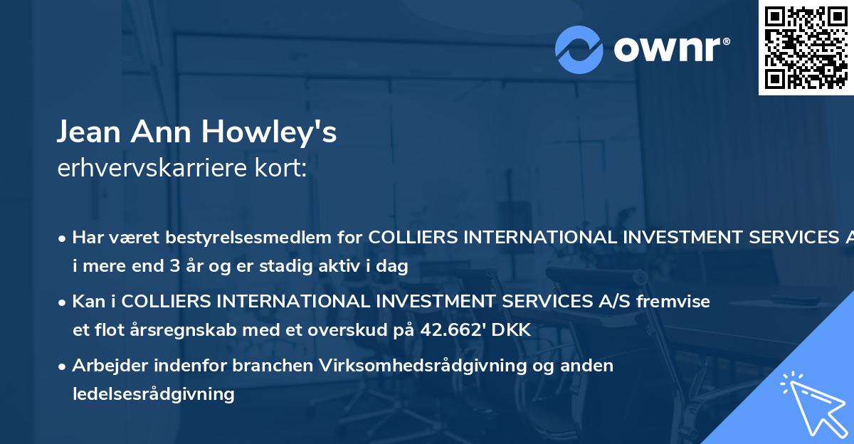 Jean Ann Howley's erhvervskarriere kort