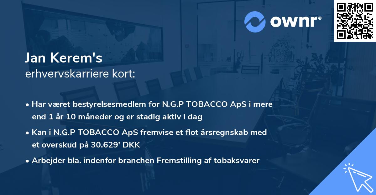 Jan Kerem's erhvervskarriere kort
