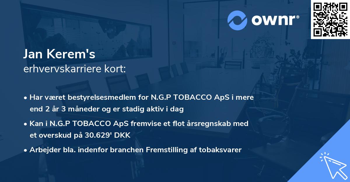 Jan Kerem's erhvervskarriere kort