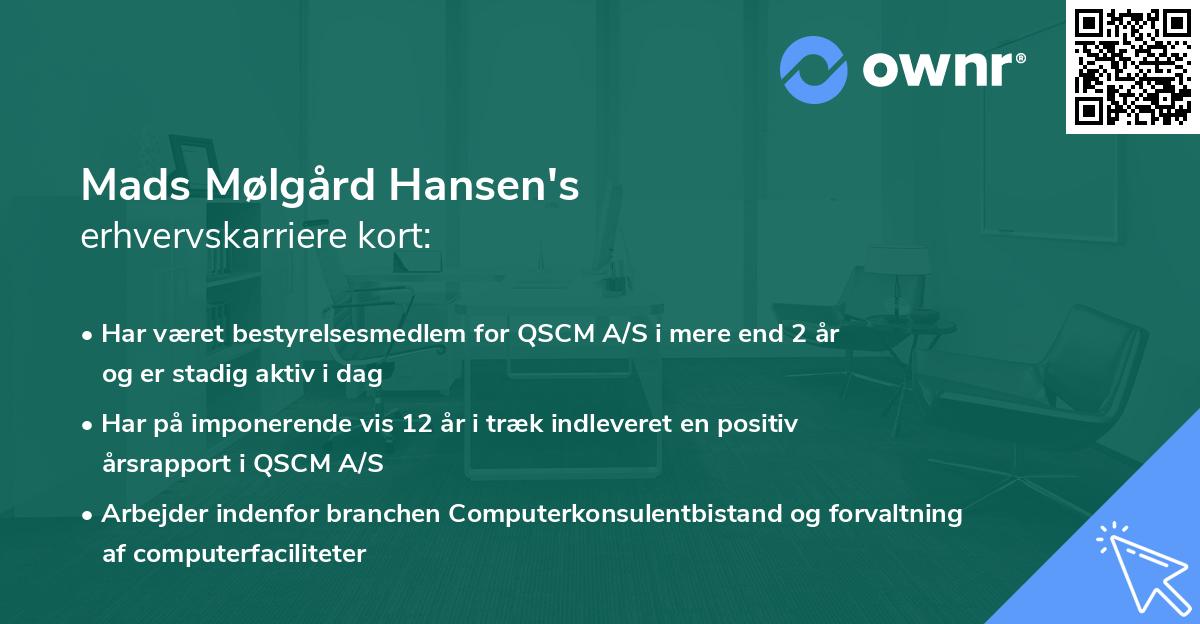Mads Mølgård Hansen's erhvervskarriere kort