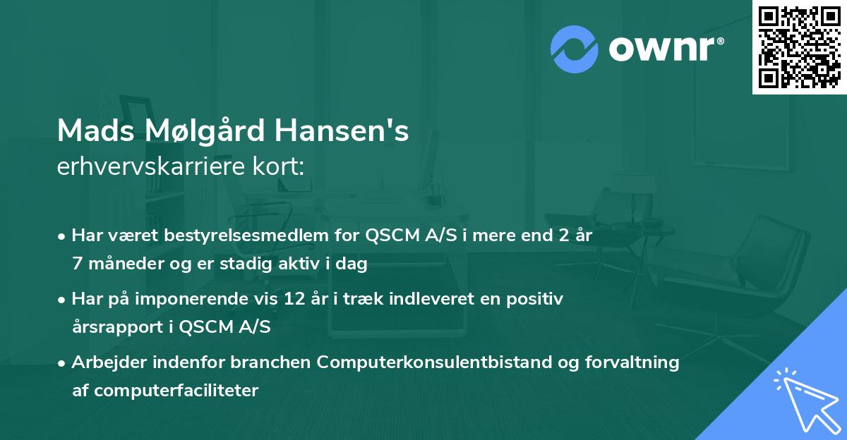 Mads Mølgård Hansen's erhvervskarriere kort
