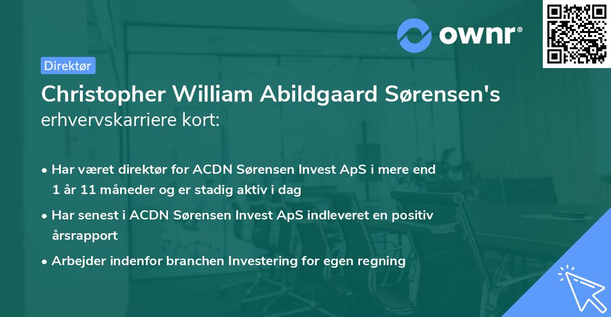 Christopher William Abildgaard Sørensen's erhvervskarriere kort