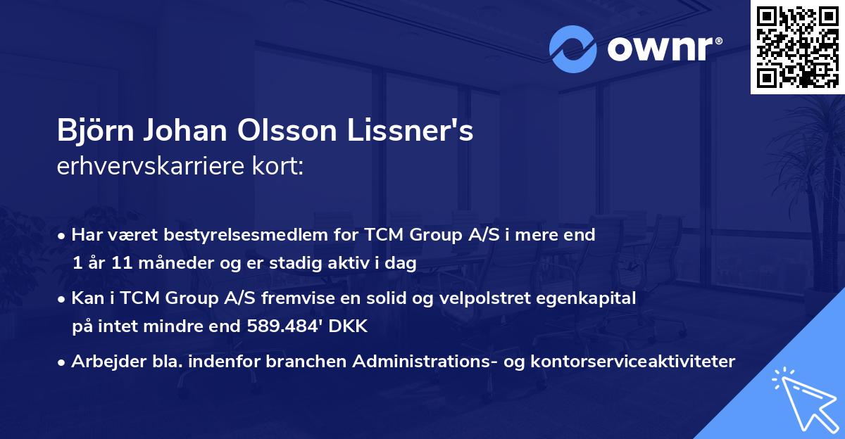 Björn Johan Olsson Lissner's erhvervskarriere kort
