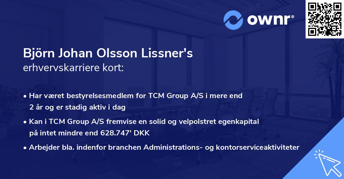 Björn Johan Olsson Lissner's erhvervskarriere kort